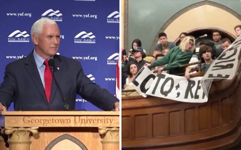 Estudiantes de la Universidad de Georgetown confrontan a Mike Pence