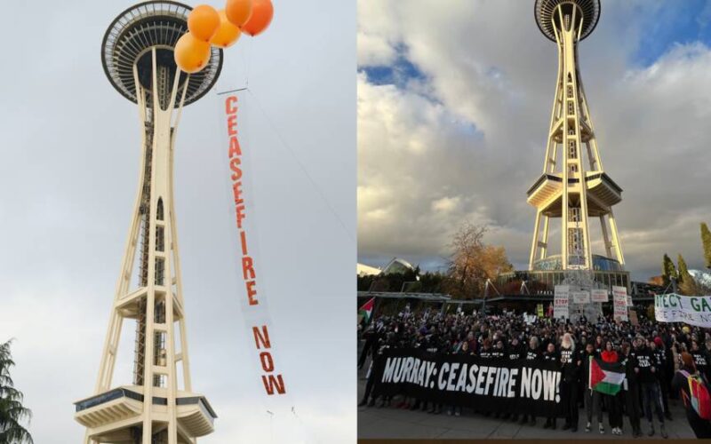Cientos de personas se manifiestan en Seattle, Washington para exigir un alto al fuego en Gaza